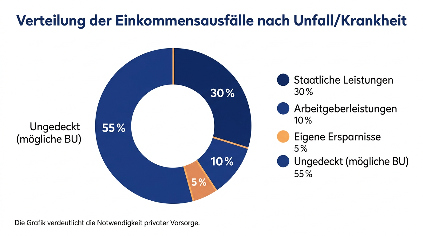 Infografik zeigt die anteilige Deckung von Einkommensausfällen durch verschiedene Quellen
