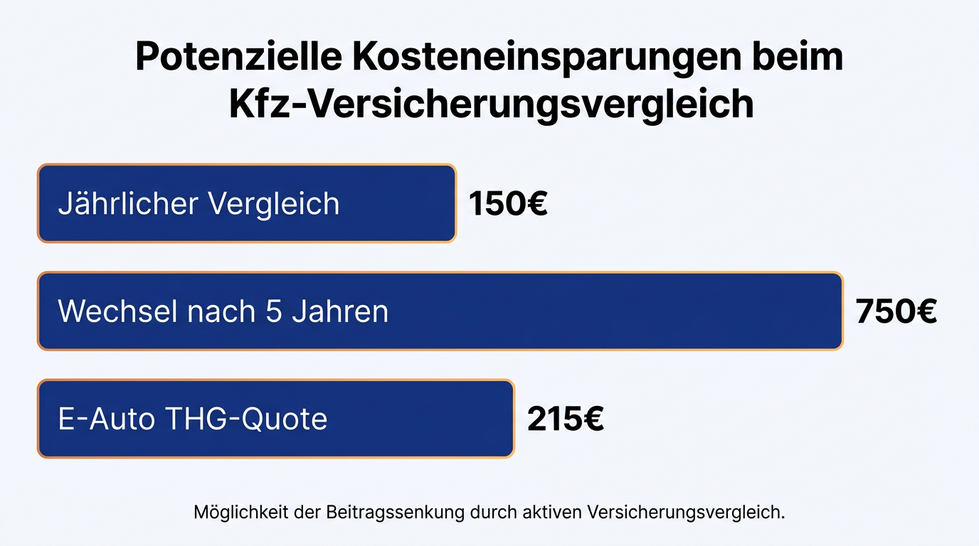 Balkendiagramm, das die Einsparpotenziale beim Kfz-Versicherungsvergleich basierend auf aktuellen Studien darstellt.