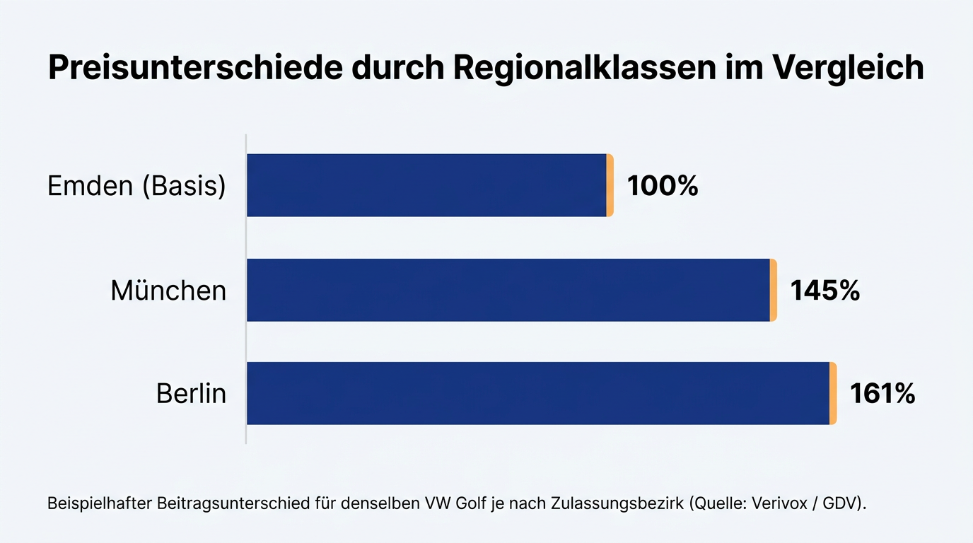 Grafik zu den Preisunterschieden der Kfz-Versicherung nach Wohnort