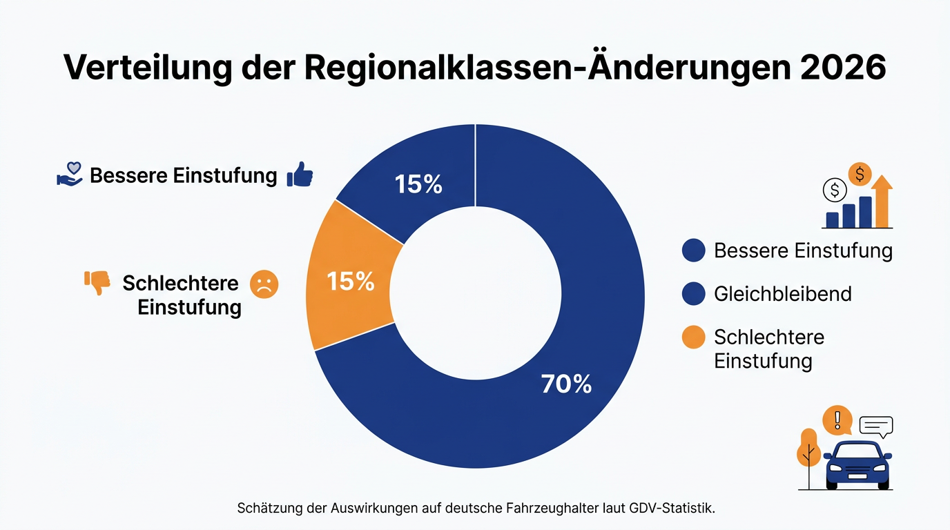 Grafik zur Verteilung der Regionalklassen-Änderungen bei der Kfz-Versicherung