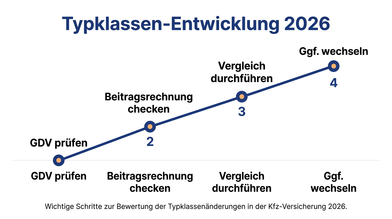 Schritte zur Ermittlung des Einflusses der Typklassenänderung auf die Kfz-Versicherung.