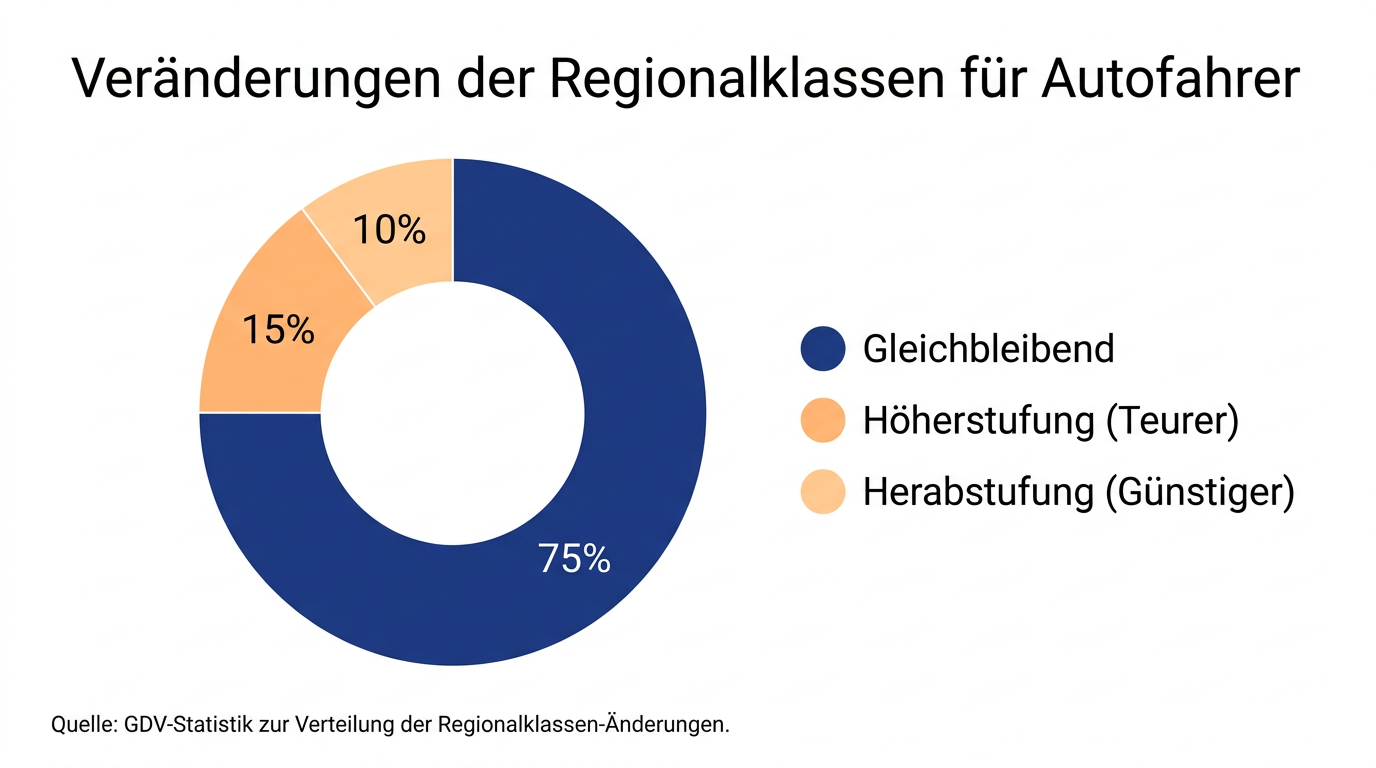 Verteilung der Änderungen bei den Regionalklassen für deutsche Autofahrer